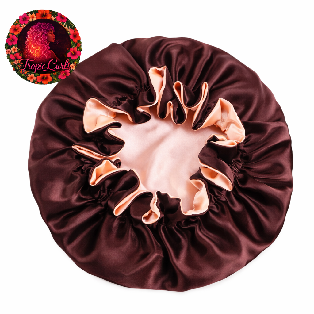 Bonnet Satin Marron et Rose Coquillage
