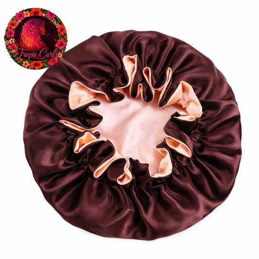 Bonnet Satin Marron et Rose Coquillage