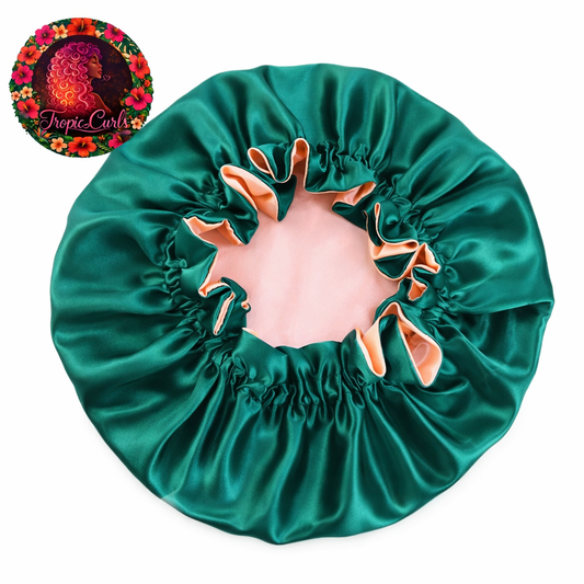 Bonnet Satin Bleu-Vert et Beige