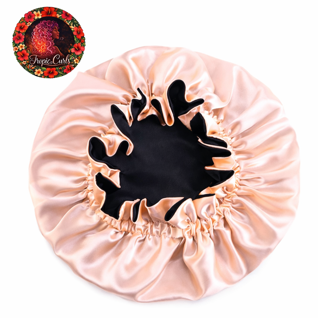 Bonnet en Satin Rose Coquille et Noir